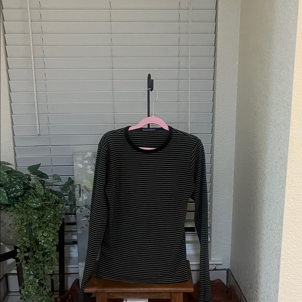 Brandy Melville Black and Olive Green Striped Top, long sleeve. Size S/M.